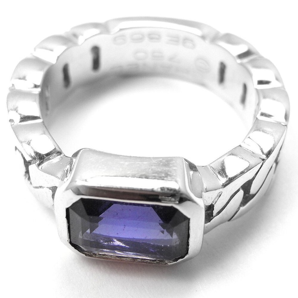 Authentic! Chanel 18k White Gold Tanzanite Band Ring​